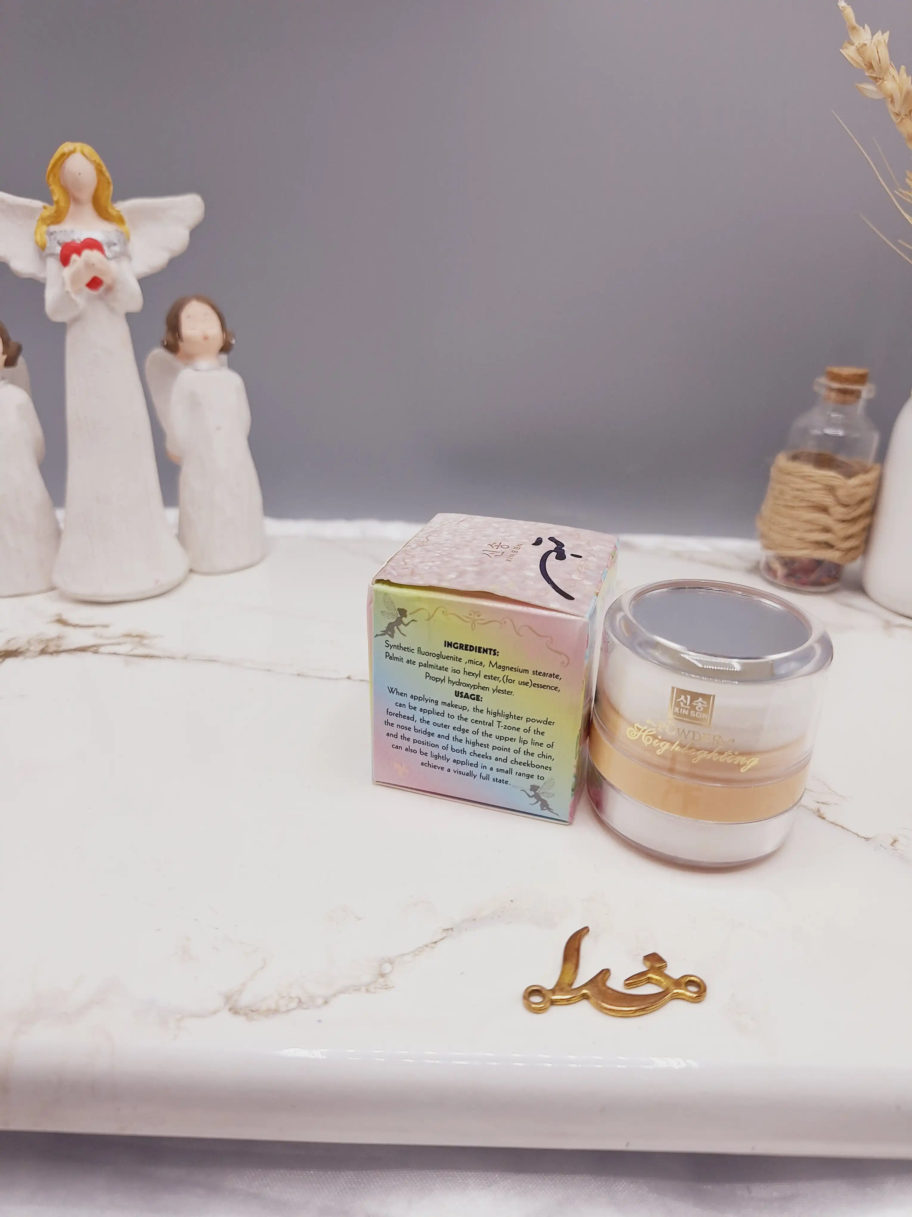 هایلایتر پد دار شاین ریز رنگ سفید مناسب کل بدن طرح پری برند POWDER کد XS-1096